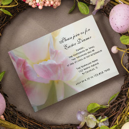 Small Fancy Pink White Tulip Easter Dinner Invitation Front View
