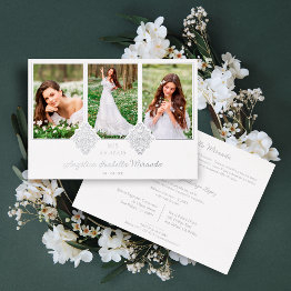 Small Fancy Romantic Xv Spanish 3 Photos Silver Lace Foil Invitation Front View