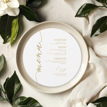 fancy script round wedding menu invitations for plate