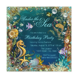 Small Fancy Under The Sea Birthday Party Invitation Front View