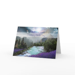 Small Fantasy Scenic Nature Landscape Happy Birthday Invitations Front View