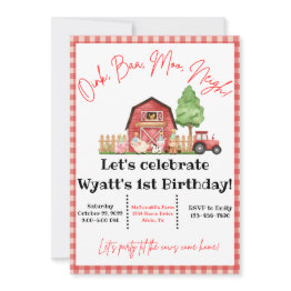 Small Farm Animal Barnyard Bash Birthday Invitation Front View