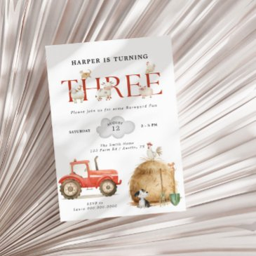 farm barnyard fun third birthday invitation
