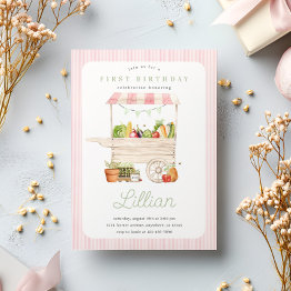 Small Farmers Market Stand Fruit And Vegetable Birthday Invitation Front View