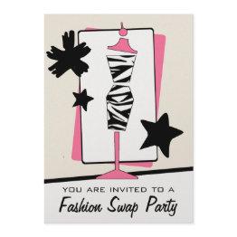 Small Fashion Clothing Swap Party Zebra Print Dress Form Invitation Front View