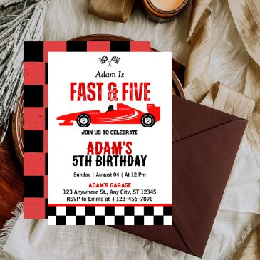 fast & five race car boy 5th birthday party invitation