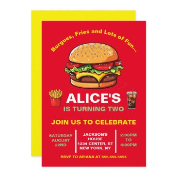 fast food hamburguer fries soda birthday invitation