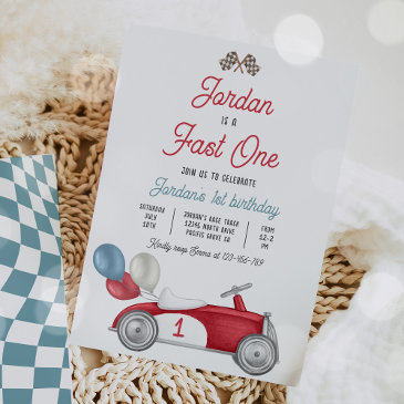 fast one birthday party red race car 1st birthday invitation