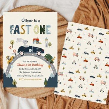 fast one racing car birthday invitation
