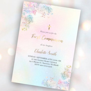 faux glitter watercolor splash | first communion i invitation