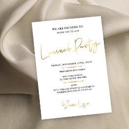 Small Faux Gold Business Grand Opening Launch Party Invitation Front View
