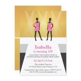 Small Faux Gold Runway Fashion Show Birthday Party Invitation Front View