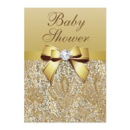 Small Faux Gold Sequins And Bow Baby Shower Invitation Front View