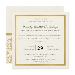 Small Faux Gold White Damask Classic Workshop Event Invitation Front View