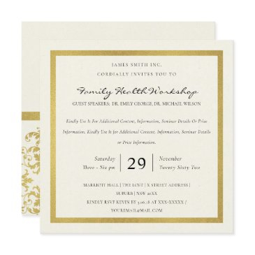 faux gold white damask classic workshop event invitation