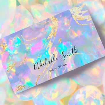 faux holographic opal stone business invitations