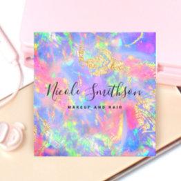 Small Faux Holographic Pastel Opal Square Business Invitations Front View