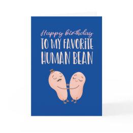 Small Favorite Human Bean Cute Couple Pun Funny Birthday Invitations Front View