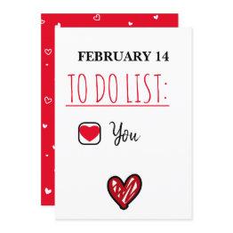 Small February 14 To Do List Naughty Valentines Day Invitations Front View