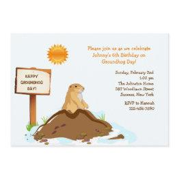 Small February Groundhog Day Birthday Party Invitation Front View