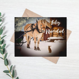 Small Feliz Navidad Christmas Night Farm With Horse Holiday Postinvitations Front View