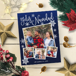 Small Feliz Navidad Snowflake Rustic 4 Photos Christmas Postinvitations Front View