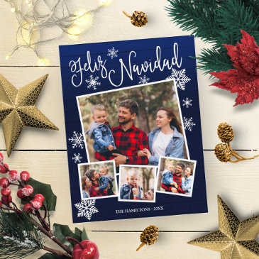 feliz navidad snowflake rustic 4 photos christmas postinvitations