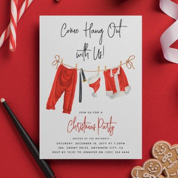 festive clothesline come hang out' christmas party invitation
