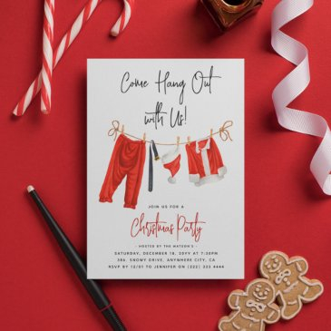 festive clothesline come hang out' christmas party invitation