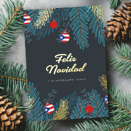 Small Festive Feliz Navidad Puerto Rican Photo Foil Holiday Invitations Front View
