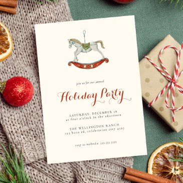 festive rocking horse christmas holiday party invitation