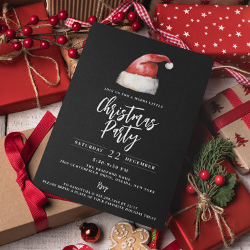 festive santa hat black christmas party invitation