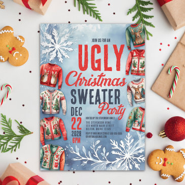 festive ugly christmas sweater party invitation