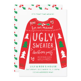 Small Festive Ugly Sweater Christmas Party Invitations Front View