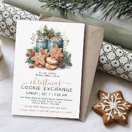 Small Festive Watercolor Cookie Exchange Party Invitation Front View