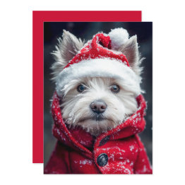 Small Festive Westie In The Snow Invitation Front View