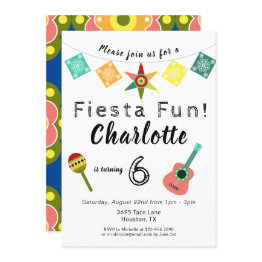 Small Fiesta Fun Colorful Kids Birthday Party Invitation Front View
