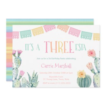 fiesta three-esta 3rd birthday party for girl invitation