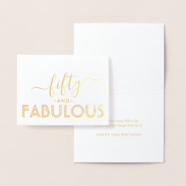 Small Fifty And Fabulous Simple Stylish Happy Birthday Foil Invitations Front View