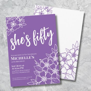 fifty purple 50th birthday party invitation