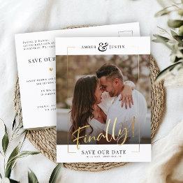 Small Finally! | Modern Gold Square Photo Elegant Save Announcement Postinvitations Front View