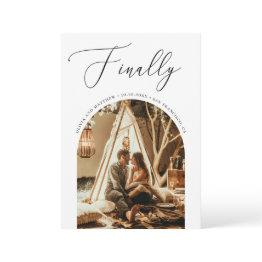 Small Finally Script. Modern Romantic Arch Photo Wedding Save The Date Front View