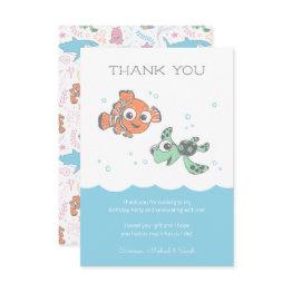 Small Finding Nemo & Squirt First Birthday Thank You Invitation Front View