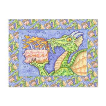 fire breathing dragon lighting birthday candles postinvitations