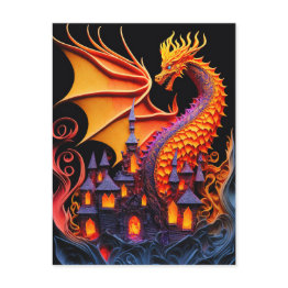 Small Fire Dragon Castle Fantasy Art Mythical Creatures Postinvitations Front View