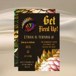 Small Fire Dragon Magical Enchanted Eighth Birthday  Invitation Front View