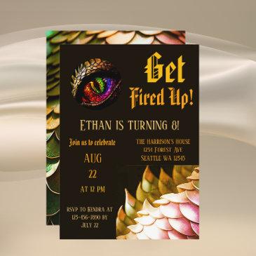fire dragon magical enchanted eighth birthday  invitation