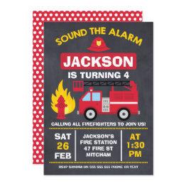 Small Fire Engine Or Fire Truck Birthday Invitation Front View