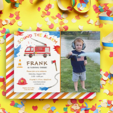 fire truck fire engine birthday party photo invita invitation