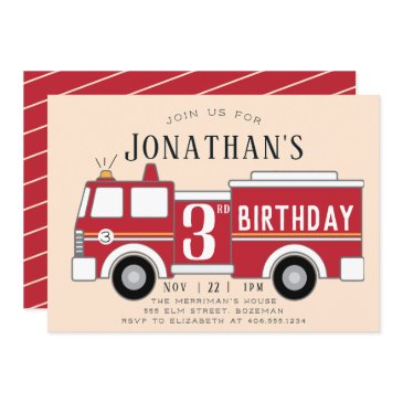 fire truck kids birthday invitation